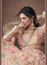 Pure Organza Silk Gown in Peach